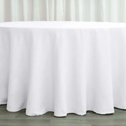 120" Round Polyester White Tablecloth