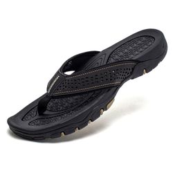 Men's Flipflop Beach Sandals, Black, All Sizes