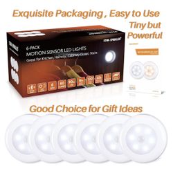 STAR-SPANGLED 6 Pack 2.8” Motion Sensor Lights Indoor AAA Battery Operated, Stick on LED Puck Light for Stairs, Under Cabinet, Closet, Cool White