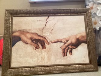 Michelangelo Creation of Adam Hand Print – Framed Renaissance Art 43” x 30”