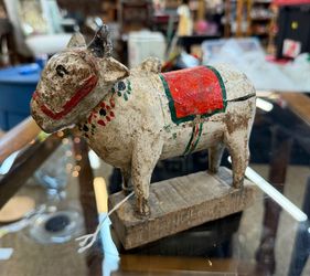 18th century Antique Hand Crafted Wooden Hindu Cow Painted Statue / Figure