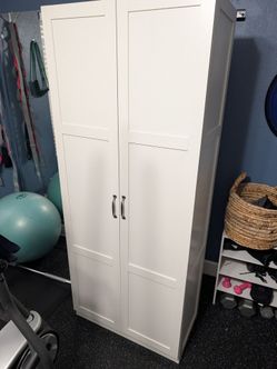 Tall White Storage Cabinet with Double Doors