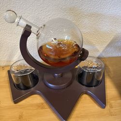 Ski-Themed Globe Whiskey Decanter Set with Glasses