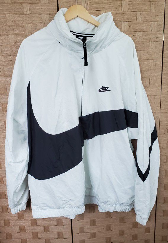 Nike Oversized Swoosh Windbreaker Jacket White Black Loose Men's Size XXL