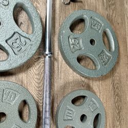 NEW CONDITION: 6 ft Steel Standard Barbell With CAP Weight Plates: 25s, 10s, 5s & 3s ( Total: 106 lbs)