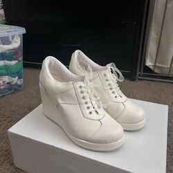 Aguiar White leather wedge high heel sneakers