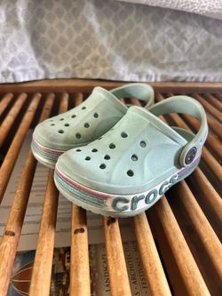 C7 Crocs (light Blue With Glittery Stripes)