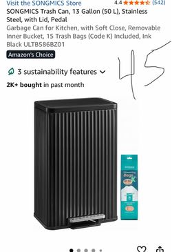 SONGMICS 13 Gallon Stainless Steel Trash Can