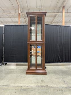 Tall Dark Wood PULASKI FURNITURE Display Curio Cabinet with Cherry Finish