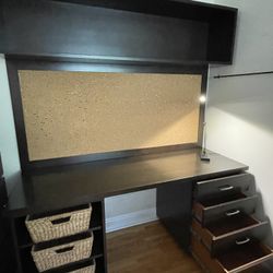 DESK: 3-piece custom desk (base, corkboard, top shelf) 