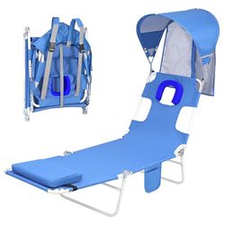 Backpack Beach Tanning Chair with Canopy Sun Shade 