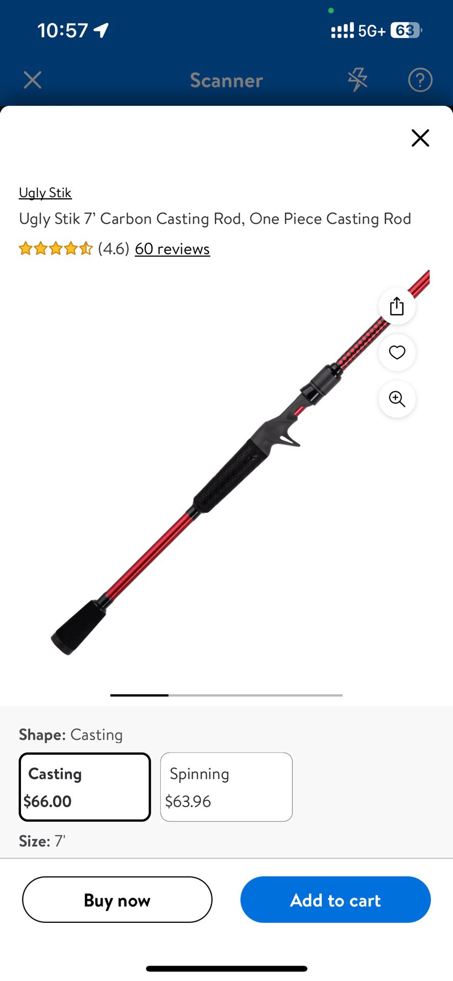 Ugly Stick 7’ Carbon Casting Fishing Rod $90 Rod