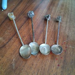 Set of Two 🥄🥄Handmade Brasil 2000 Reis Spoon Antique Silver Coin & Agate Stone