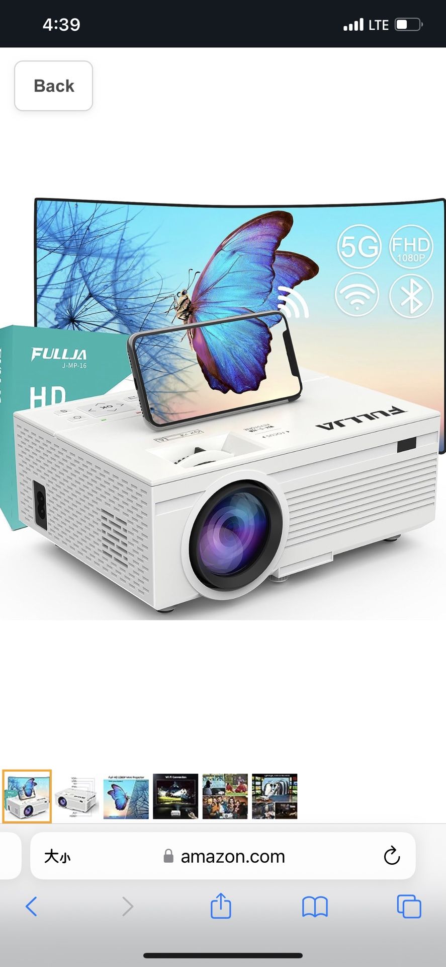 WiFi and Bluetooth Mini Projector - FULLJA Video Projector 8500 Lumen, HD 1080P Portable Small Outdoor Home Theater Movie Projector Compatible with HD