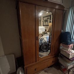 Large Cabinet Armoire with Mirror Antique