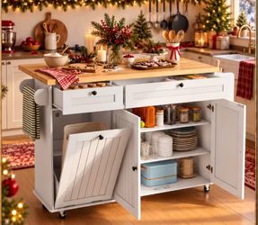 White Rolling Kitchen Island with Storage
