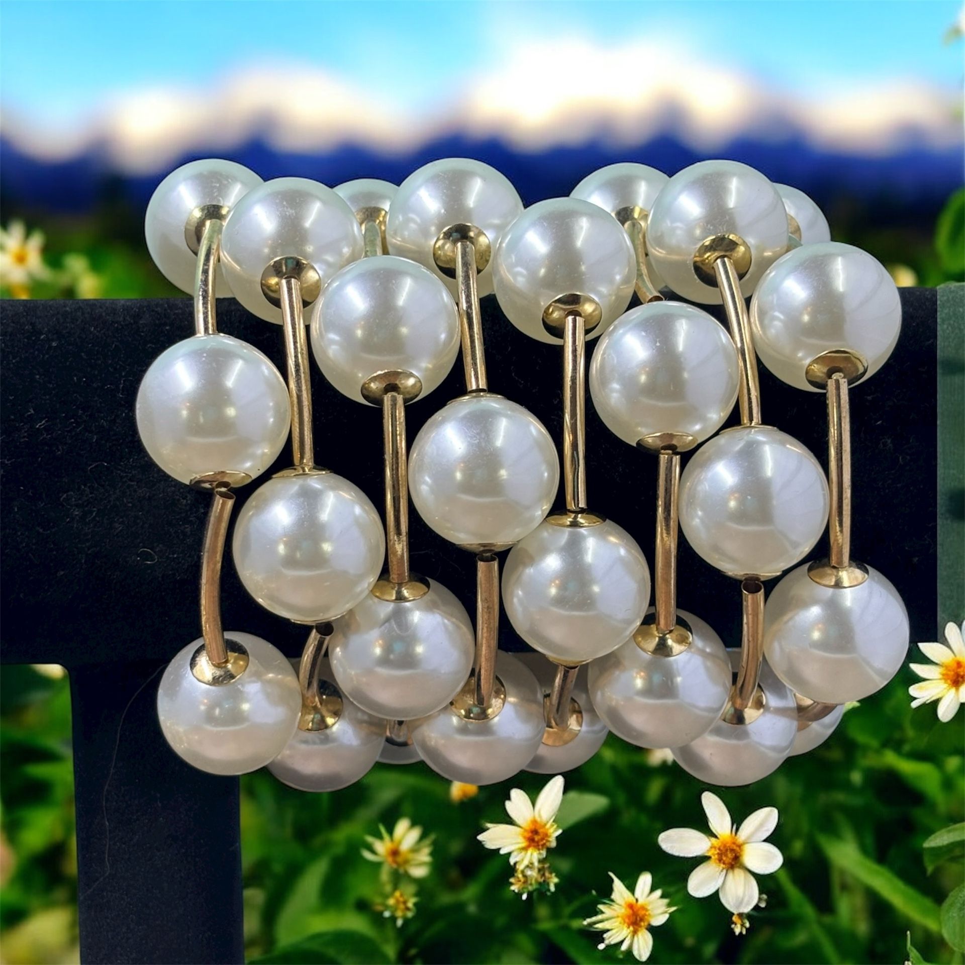 Large Pearl Gum-ball Bracelets With Gold Wire in Between Bracelets New SET OF 3