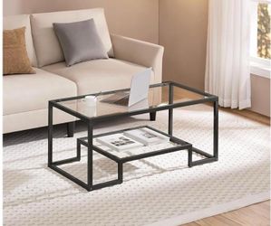 Modern Black Metal & Glass Coffee Table
