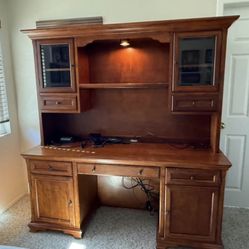 Solid Wood Office Desk & Hutch