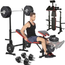 600lbs Adjustable Olympic Weight Bench with Preacher Curl & Leg Developer, Lifting Press Gym Exercise Equipment for Full-Body Workout (5