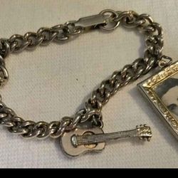 Vintage 1956 Elvis Presley Charm Bracelet Photo Frame, Guitar, Heart & Hound Dog