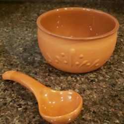 Southwest Style Terracotta Bowl and Spoon Set - 5" Diameter Bowl