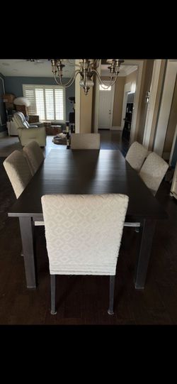 Dark Espresso Dining Room Table with 6 Textured High-Back Chairs