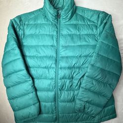St John's Bay Light Puffer Jacket Green Warm Men's Size XL  Nylon Zip