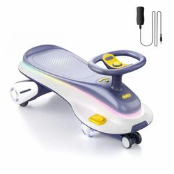 Large Classic Electric Wiggle Car with Glow wheels and Music, 2 Speed 2 in 1 Swing Car