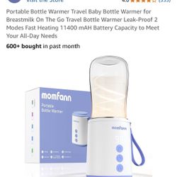 Portable Bottle Warmer Travel Baby Bottle Warmer for Breastmilk On The Go Travel Bottle Warmer Leak-Proof 2 Modes Fast Heating 11400 mAH Battery Capac