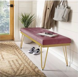 GIA Home Furniture Series Bench with Brushed Pink Velvet Seat and Metal Frame, Gold  Brand new in box - Assembly is required  cash only  Pickup only (