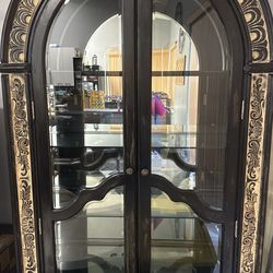 Black Wood Arched Curio Cabinet