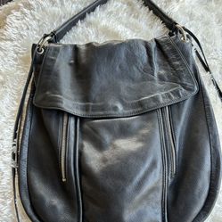 Christopher Kon Black Leather Fringed Hobo Slouch Large Shoulder Bag Whipstitch