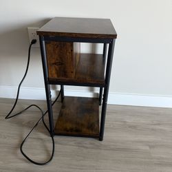 3‑Tier Charging Side Table – USB & Outlet + Rustic Style 
