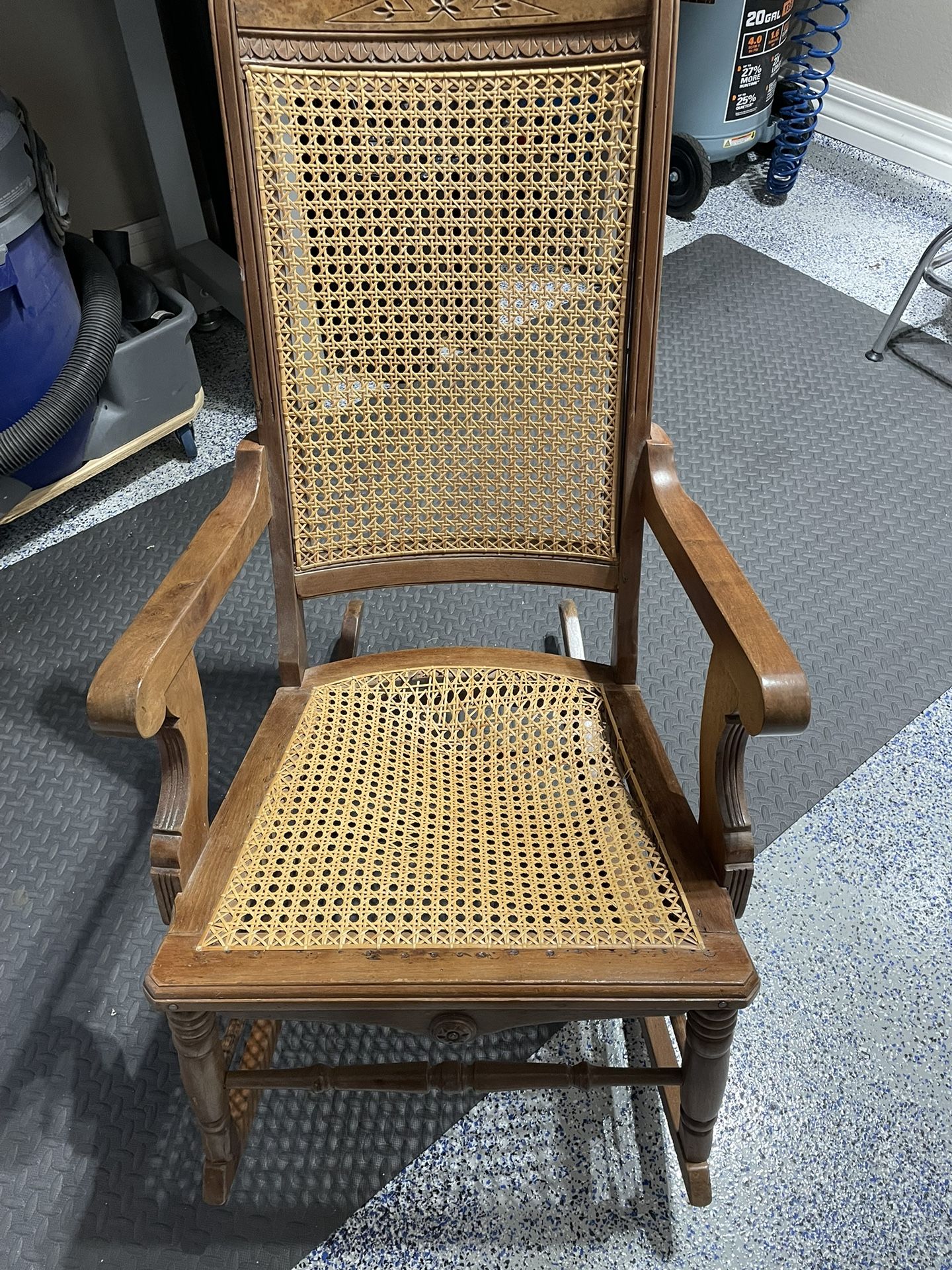 Antique Rocking Chair With Cane Seat Back & Seat Bottom