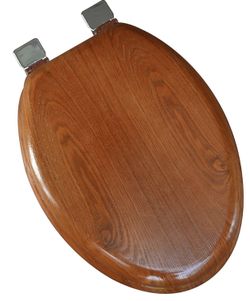 Natural Wood Toilet Seat with Decorative Finish includes Vari-Adjust Lok-Down R'N'C Hinge, Elongated, Cherry with Chrome
