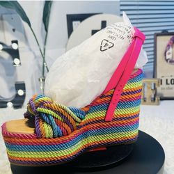 • Gianni Bini Leena Wedge Rainbow Cord Striped •