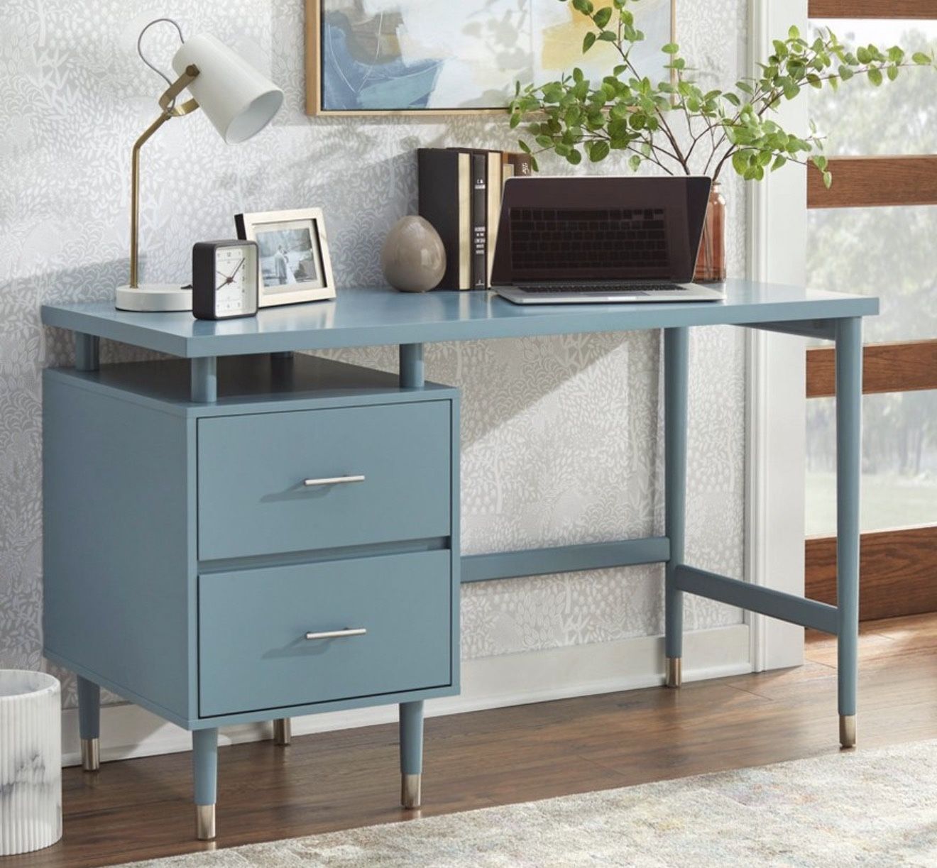 Margo Mid Century Modern Desk Blue: