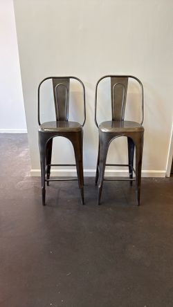 Bistro Style Metal Bar Stool in Dark Grey Finish- 4 Stools 