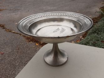 Web pewter metal signed footed compote