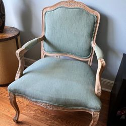 2 Elegant Pale Blue & Light Wood Accent Chairs 