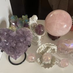 Rose Quartz Crystal Sphere And Hearts