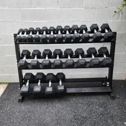 5-50lbs Rubber Hex Dumbells | Heavy-Duty Dumbell Rack Included | Gym Equipment | Fitness | Squat Rack | FREE DELIVERY 🚚 