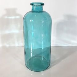 10" Tall Aqua Blue Glass Bottle Vase