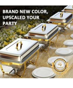 New 4-Pack Gold Stainless Steel Chafing Dish Set