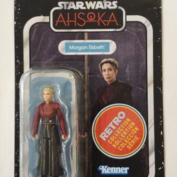 RETRO KENNER CARD.  STAR WARS RETRO COLLECTION.  AHSOKA.  MORGAN ELSBETH 3.75 " ACTION FIGURE. 