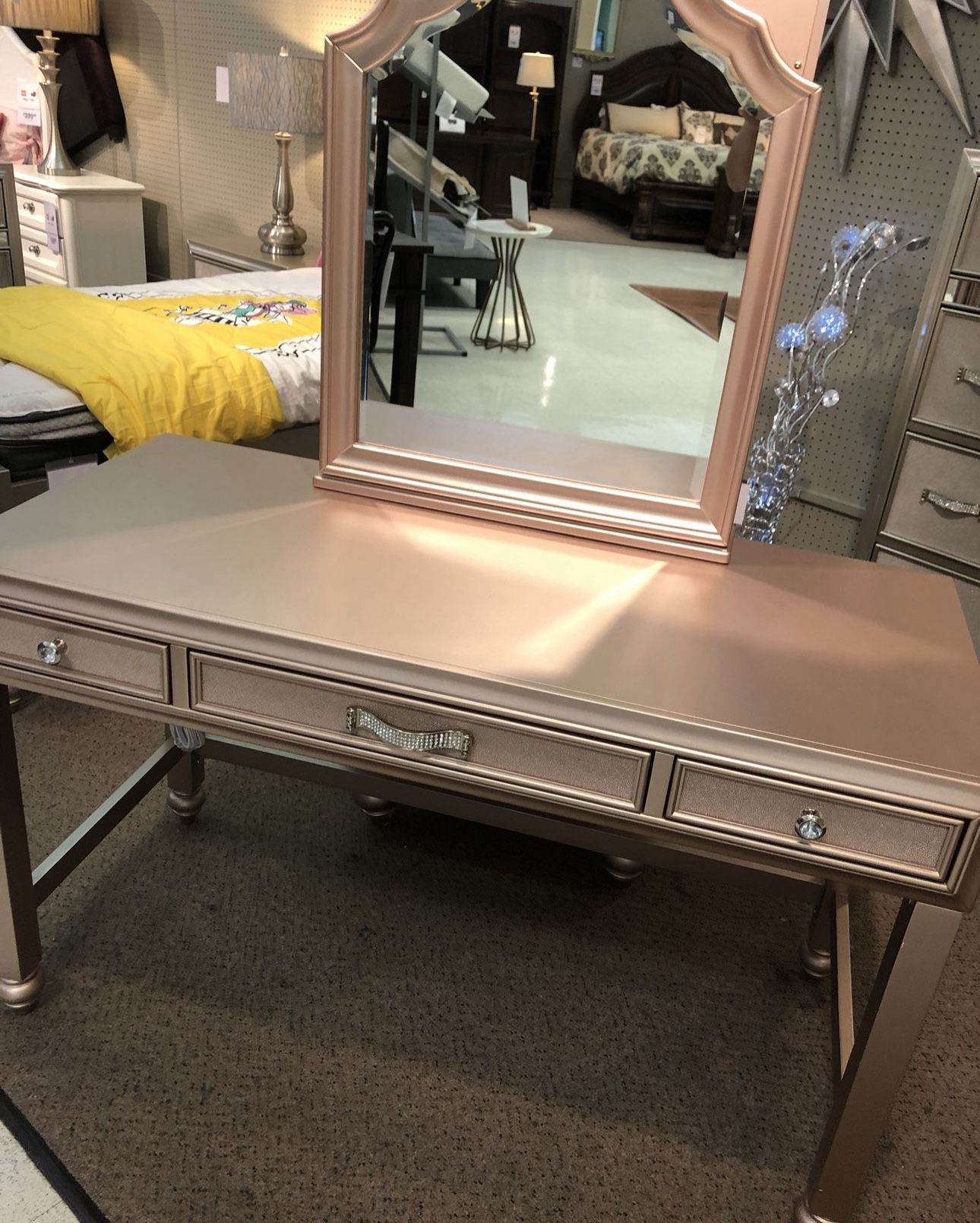 Rose Gold Vanity With Matching Sliding Mirror