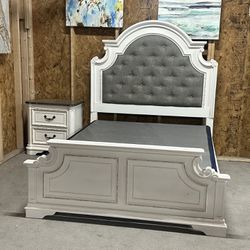 Scarlett Queen White Upholstered Bed With 2 Drawer Night Stand - Delivery Available!