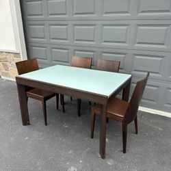 Calligaris Mahogany Extendable Glass Dining Table + 4 Chairs