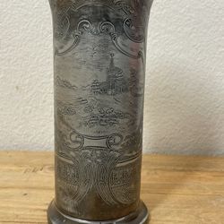 Vintage Silver Plated Hartford Co Windmill/Church Beautiful Etched Vase / HSC Antique Etched Dutch Vase